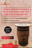 Unique and Sustainable Recycled Solid Oak Whisky Barrel Pub Table with Round Top