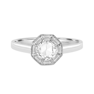 CLASSIC ROSE CUT DIAMOND ‘HEXAGON’ RING WITH BAGUETTES — VIVAAN